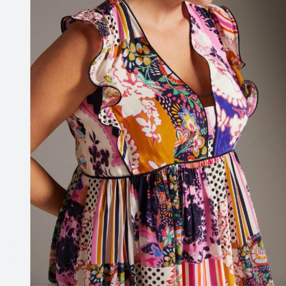 Anthropologie Ruffled Patchwork Midi Dress - Picture 7 of 13